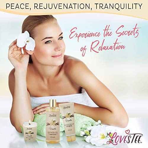 Mothers Day Gifts, Spa Basket for Women, Vanilla Bath & Body Set, Christmas & Birthday Gift, Includes Shower Gel, Body Lotion, Hand Cream, Body Scrub, Message Oil, Candle, Eye Mask, Confetti