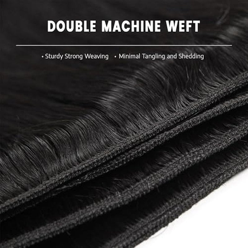 Straight Human Hair Bundles #1B Natural Black (18 20 22 Inch) Unprocessed Virgin Human Hair Extensions Weave 3 Bundles 300g Total Double Weft for Black Women
