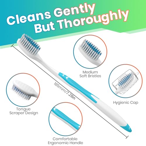 30 Pack Bulk Toothbrushes with Covers, Individually Wrapped Tooth Brush Pack for Adults & Kids, Disposable Toothbrush Medium Soft for Travel, Donations, Hotels