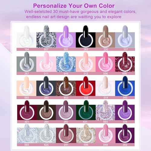 Dip Powder Nail Kit Starter, 30 Colors Dip Nails Skin Nude Brown Glitter, Dark Color Acrylic Dipping Powder Liquid Set with Base/Top Coat Activator Brush Saver for Manicure DIY Gift