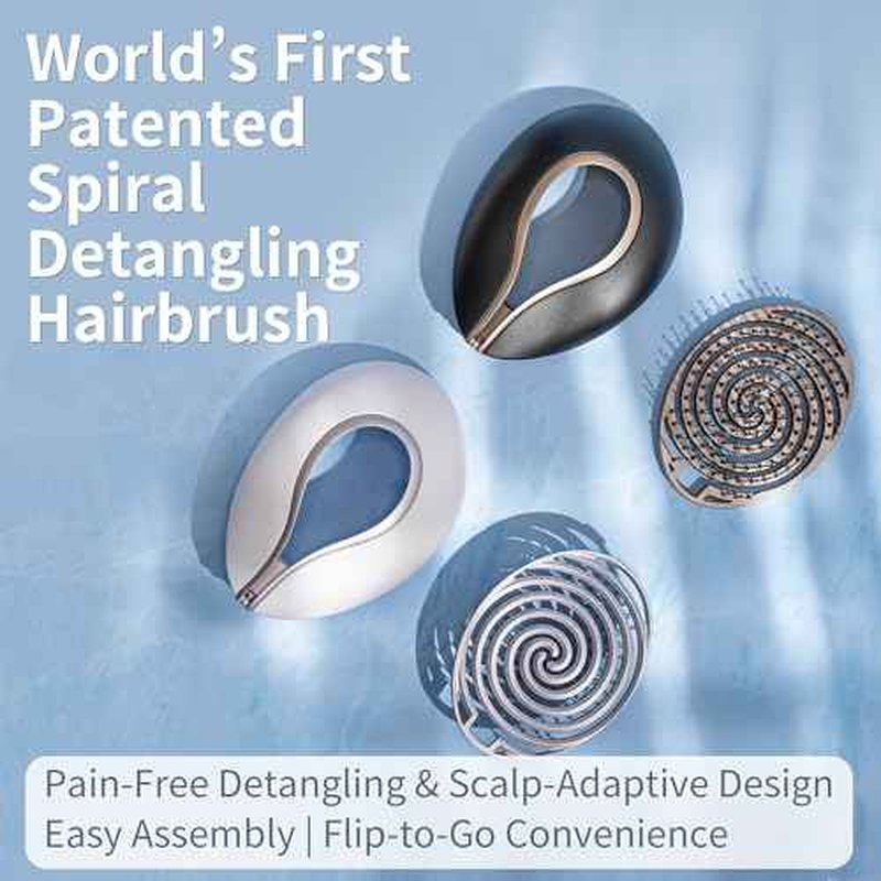Uffy Spiral Shine Detangling Hair Brush for Wet & Dry Hair, Shower Detangler, Travel Brush ? Anti-Frizz Bristles, Tangle-Free, Reduces Breakage, Ergonomic Handle, Obsidian Black