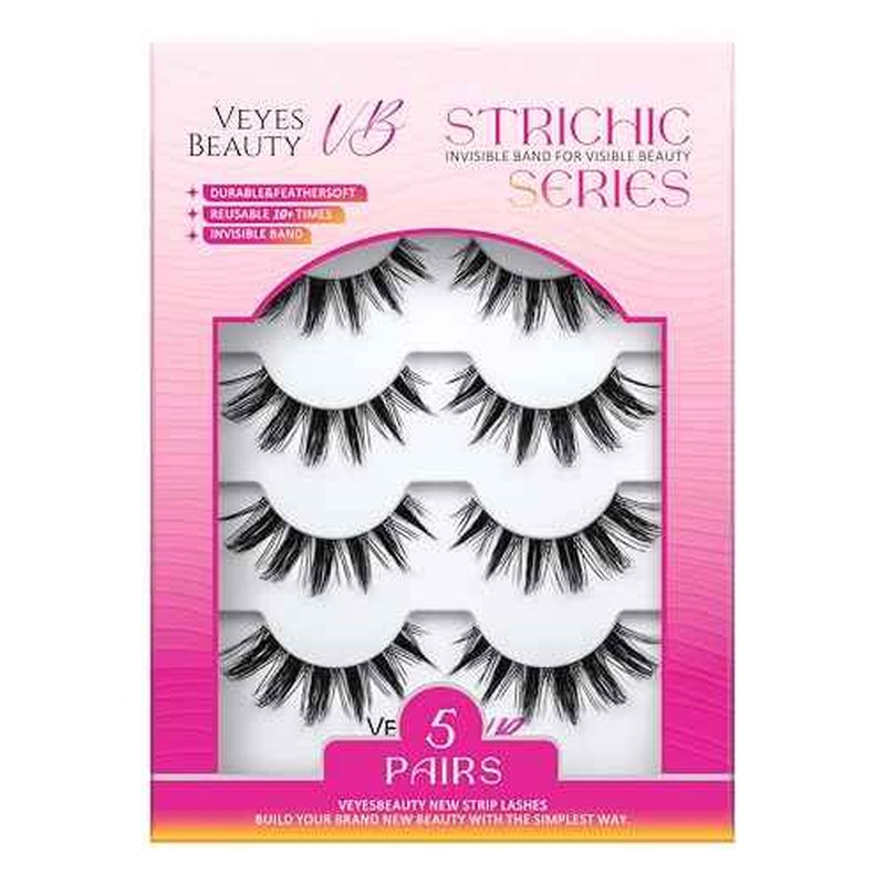 VEYESBEAUTY False Eyelashes Wispy Lashes Lightweight Natural Look Fluffy Faux Mink Thin & Invisible Band Manga Lashes, Comfortable and Reusable, 5 Pairs