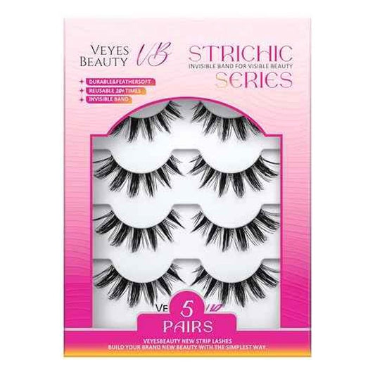 VEYESBEAUTY False Eyelashes Wispy Lashes Lightweight Natural Look Fluffy Faux Mink Thin & Invisible Band Manga Lashes, Comfortable and Reusable, 5 Pairs