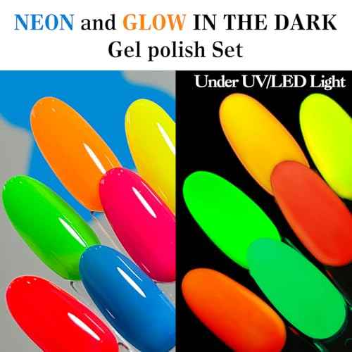 Double Rhythm Gel Nail Polish Set of 6 Colors Baby Light Pastel Milky Nail Polish Starter Kit Art DIY Salon Home (Neon Yellow Green Orange Blue Purple Pink,Kit 34)