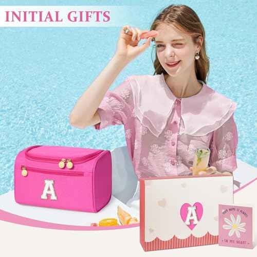 COSHAYSOO Initial Girls Hanging Toiletry Bag Tween Preteen Teenager Christmas Birthday Gifts Basket Stuffers for Teen Girl 10-12 12-14 16-18 Travel Trip Favors College Dorm Essentials Pink Letter A