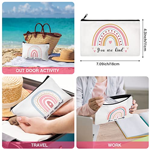 Yahenda 16 Pcs Rainbow Canvas Makeup Bags Bulk for Women Inspirational Zipper Pouch You Are Amazing Loved Beautiful Pencil Pouch Travel Toiletry Bag for Nurse Teacher Christmas Birthday Gifts