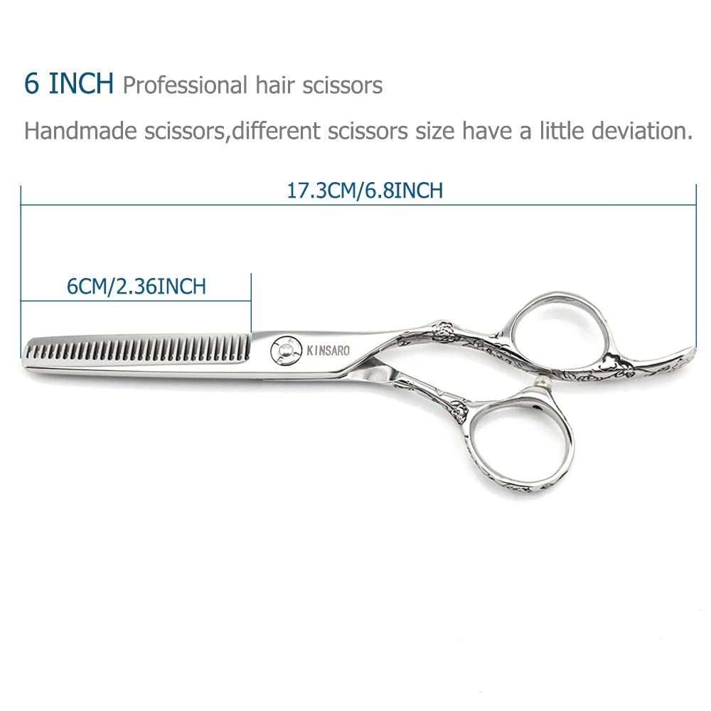 Hair Scissors 6 Inch Professional Barber Hair Thinning Scissors Thinning Shears 440C Barber Shears 30 Teeth Rose handle KINSARO for Hairdresser Barbershop or Home Use