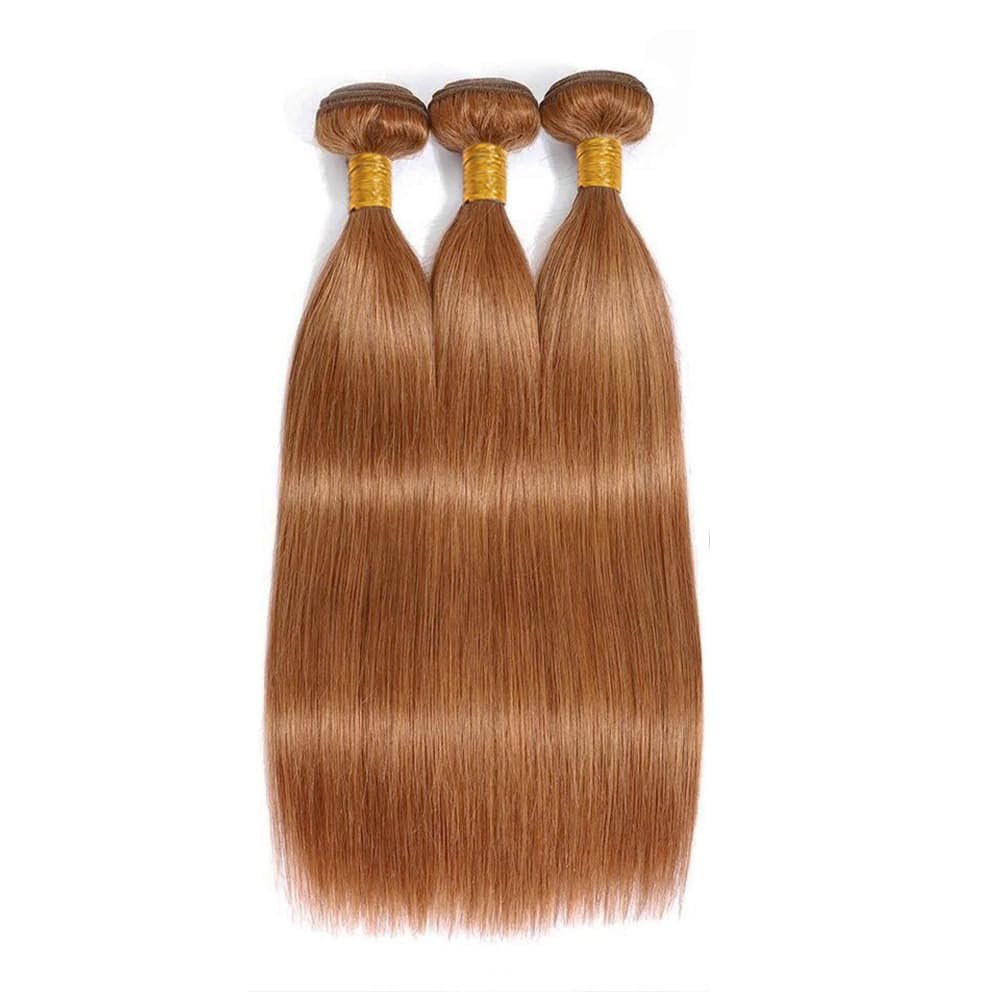Human Hair Bundles #30 Light Brown Straight Remy Hair Extensions - Double Weft | 8, 10, 12 Inch