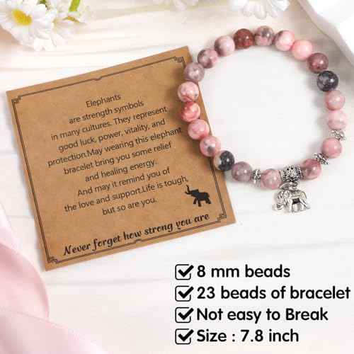 Elephant Gifts for Women - 3Pcs Elephant Lovers Birthday Gifts Set, Cute Cartoon Elephant Makeup Bag Keychain and Healing Bracelets, Christmas Valentines Mother's Day Wedding Gift