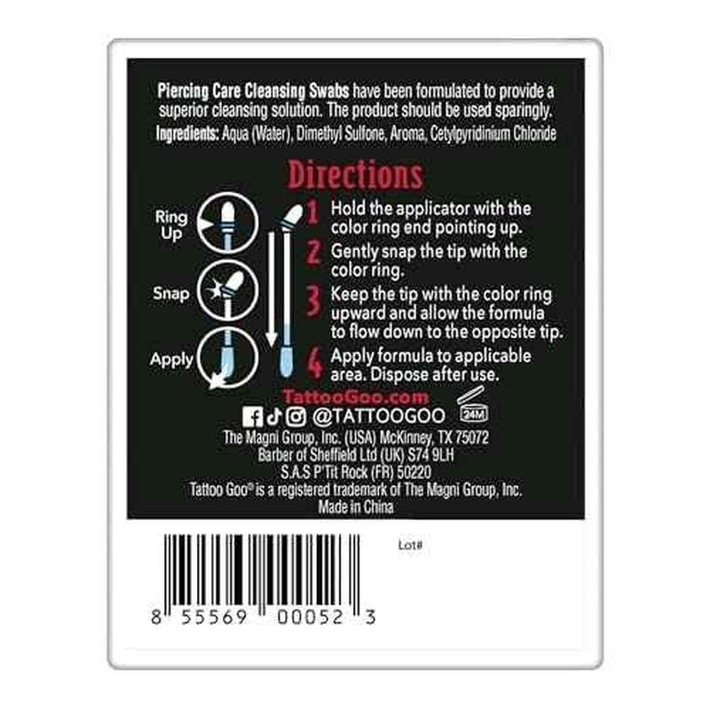 Tattoo Goo Piercing Care Cleansing Swabs, 24 Count, Medicated Cotton Swabs with No Alcohol, Oral & Dermal Aftercare, Antiseptic Formula, Helps Prevent Infection, Irritation and Scarring