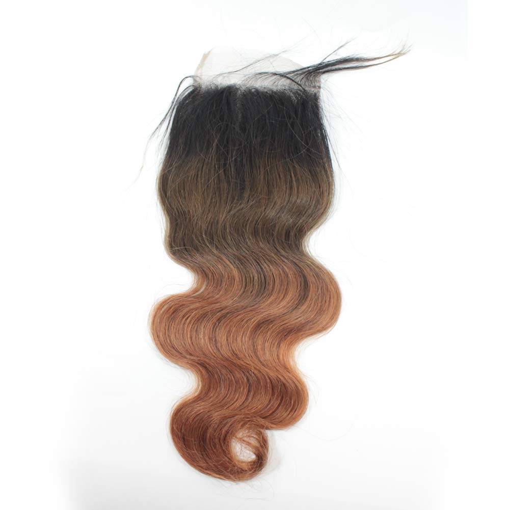 14-Inch Ombre Body Wave Human Hair Lace Closure - Pre-Plucked 4X4 Top Closure | Natural Hairline, Soft Brazilian Virgin Hair