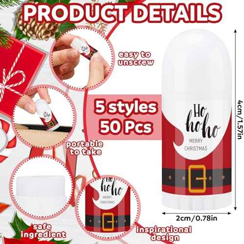50 Pcs Christmas Mini Lip Balm Pack Thank You Gifts Moisturizer Assorted Flavors Beeswax Natural Ingredients Dry Chapped Lip Care Products for Coworkers Women Friend Men(Santa Claus)