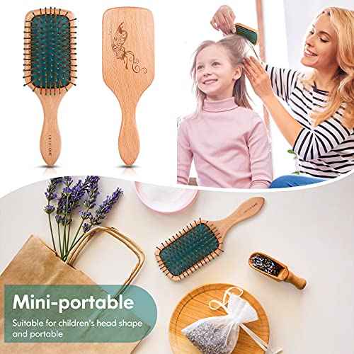 Hair Brush,Hair Brushes for Women Men Kids,Natural Wooden Paddle Detangler Brush and Small Travel Styling Brush Set for Curly Thick Thin Fine Wet Dry Hair Detangling Smoothing Massaging Blowdrying