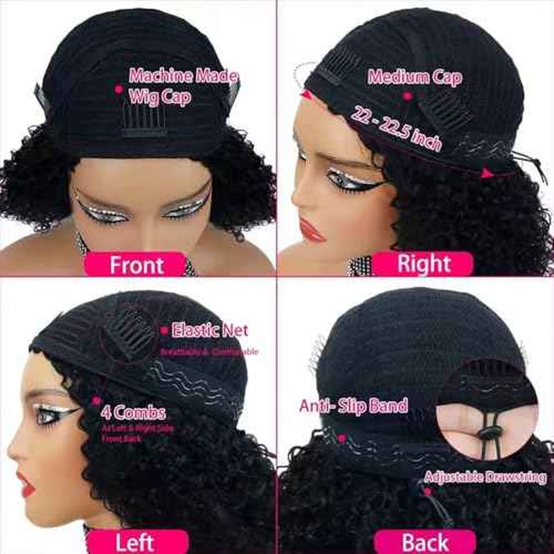 Half Wig Human Hair 200% Density 3 In 1 Seamless Flip Over headband wig human hair Glueless Wear and Go Beginner Friendly Kinky curly human hair wig Drawstring Headband Wig for Women 26inch