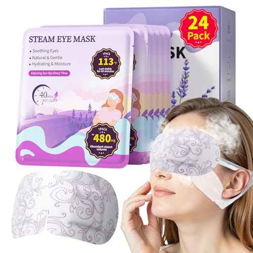 110¢µ Constent Cornea Care Rest Self Heating Eye Mask 60Mins, Disposable Lavender Steam Eye Mask for Travel Sleep, Compresses for Dry Eyes, Relaxing Gifts 24 Packs