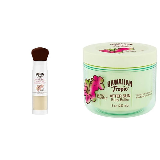 Hawaiian Tropic Mineral Powder Sunscreen Brush SPF 30 | SPF Powder Sunscreen for Face & After Sun Body Butter with Coconut Oil, 8oz | After Sun Lotion