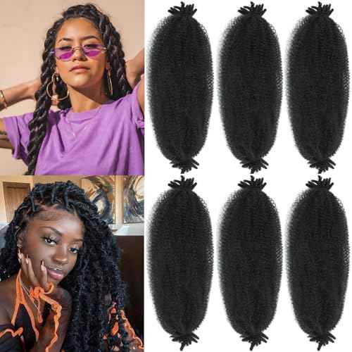 Spring Afro Twist Hair, 20 Inch Springy Marley Twist Braiding Hair Pre-Separated 6 Packs Spring Twist Afro Kinkys Bulk Hair for Soft Locs Crochet Hair Extensions for Black Women (1B, 20inch)