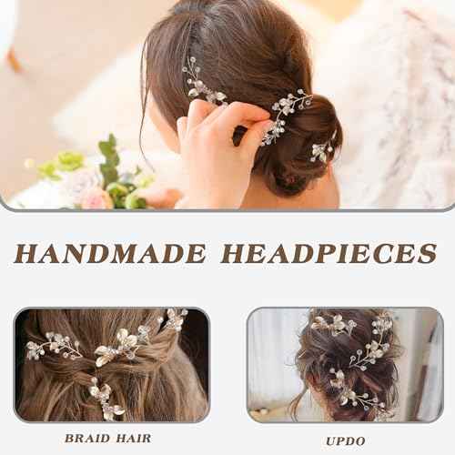 Crystal Wedding Hair Comb Rhinestone Pearl Bride Hair Combs Gold Side Hair Combs Leaf Pearl Headpiece Bridal Hair Accessories for Women