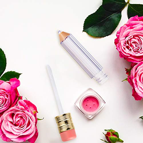 Blulu 48 Pcs 5 ml Empty Pencil Lip Gloss Tubes Bulk, Pencil Shaped Lip Gloss Containers Clear Mini Refillable Lips Balm Tubes DIY Cute Teacher Appreciation Gift for Women Girls Teacher Christmas Gift
