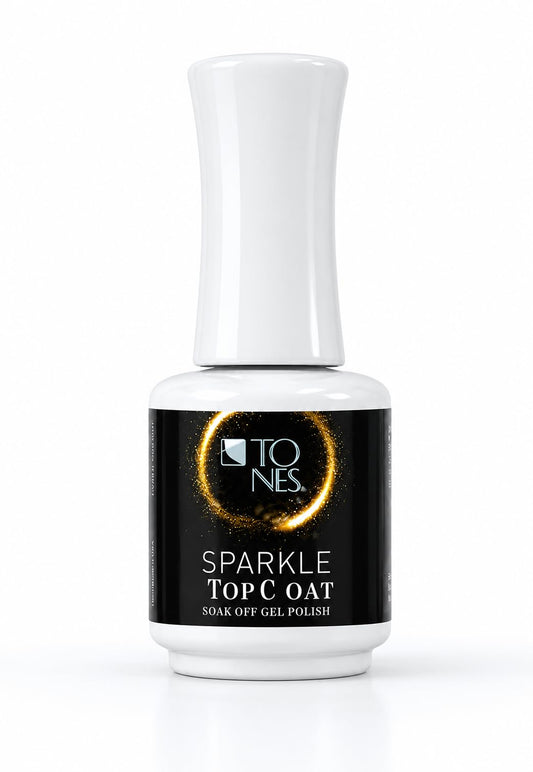 TONES Sparkle Gold Top Coat Gel Polish, Soak Off UV/LED No Wipe Top Coat, High Shine Long Lasting Gloss Finish for Nail Art & Salon Manicure, 16ml / 0.56 fl. oz