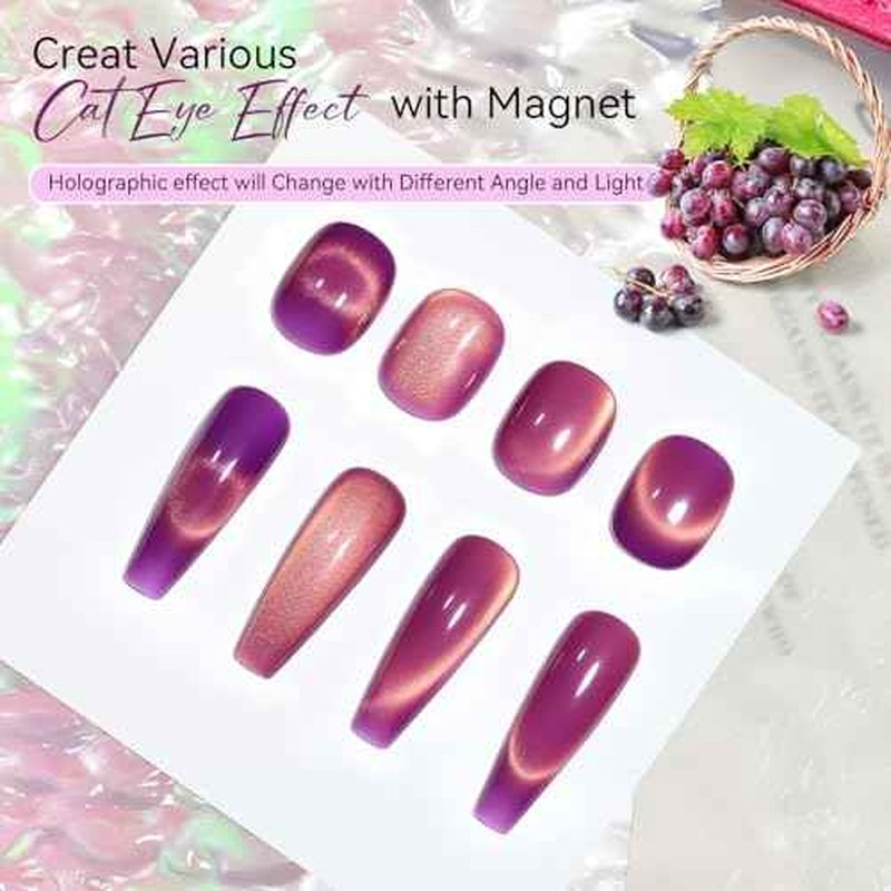 Makartt Purple Cat Eye Gel Nail Polish - 10ml Magnetic Elegant Holographic Glitter Gel Polish with Magnet Stick, Long-Lasting, UV/LED Soak Off Home DIY Manicure - Grape