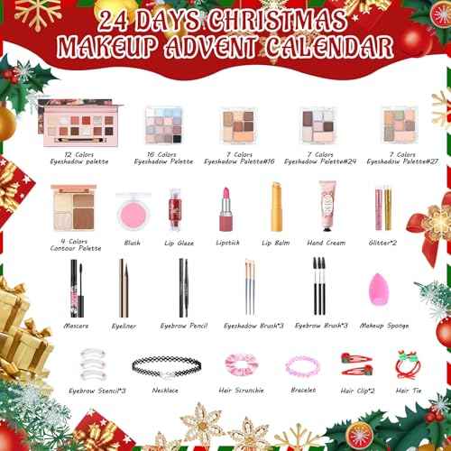 Erinde Makeup Advent Calendar 2025, 24 Days Christmas Gift Makeup Set for Teen Girls & Women, 2025 Xmas Holiday Countdown Calendar Beauty & Cosmetics Holiday Surprise Make Up Gift Kits for Women