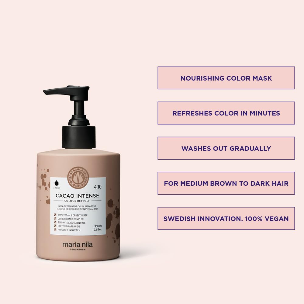 Maria Nila Color Refresh, Cacao Intense, Dark Brown Hair Mask, Semi-Permanent Pigments, 100% Vegan & Sulfate/Paraben free