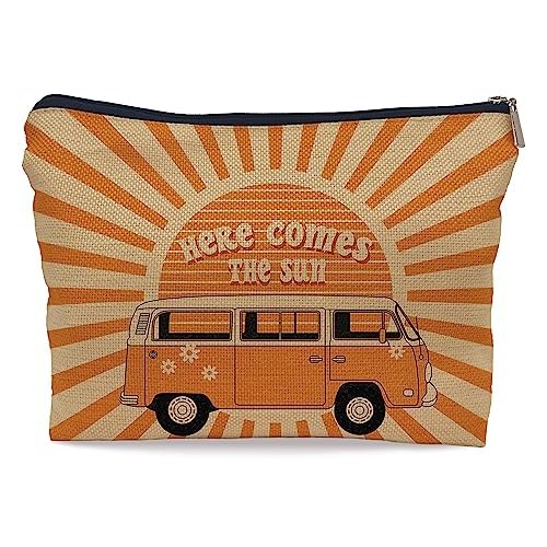 Ayxvt Here Comes the Sun Hippie Bus Sunshine Makeup Bag,Hippie Purse Pouch Travel Toiletry,Here Comes the Sun hippie Gifts for women