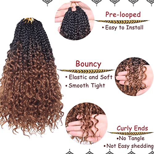 Beverlee Boho 8 Pack Goddess Box Braids 14 Inch Bohemian Crochet Hair with Curly Ends Pre-looped Synthetic for Black Women