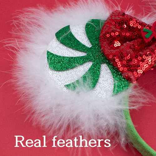 JIAHANG Mouse Ear Christmas Light Up Headband, Lollipop LED Hairband with Sequin Bow, Flash Glowing Party Decoration Headwear Hair Accessories for Women Girls