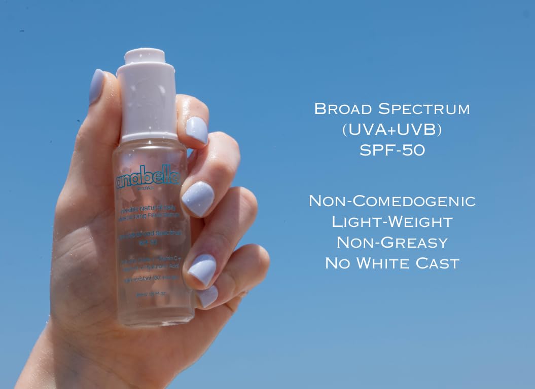Natural Mineral & Invisible Moisturizing Serum with SPF 50 Lightweight Non-Greasy with Hyaluronic Acid Niacinamide Vitamin C Vitamin E & Non-Nano Zinc-Oxide