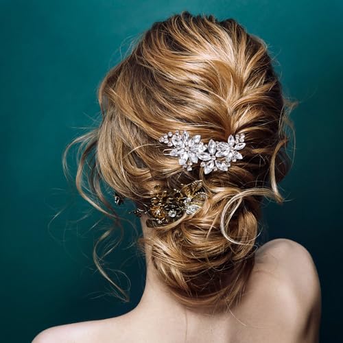 PAGOW Silver 8 Pcs Crystal Flower Hair Clips, Wedding Hair Accessories for Brides Women Girls, Rhinestone Flower Headpiece