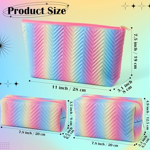 Y1tvei Rainbow Gradient Makeup Bag - 3Pcs Rainbow Colored Gradient Makeup Bag Colorful Leather Waterproof Fantasy Cosmetic Pouch Carry Makeup Brush Bag Zipper Travel Toiletry Organizer Gifts for Women
