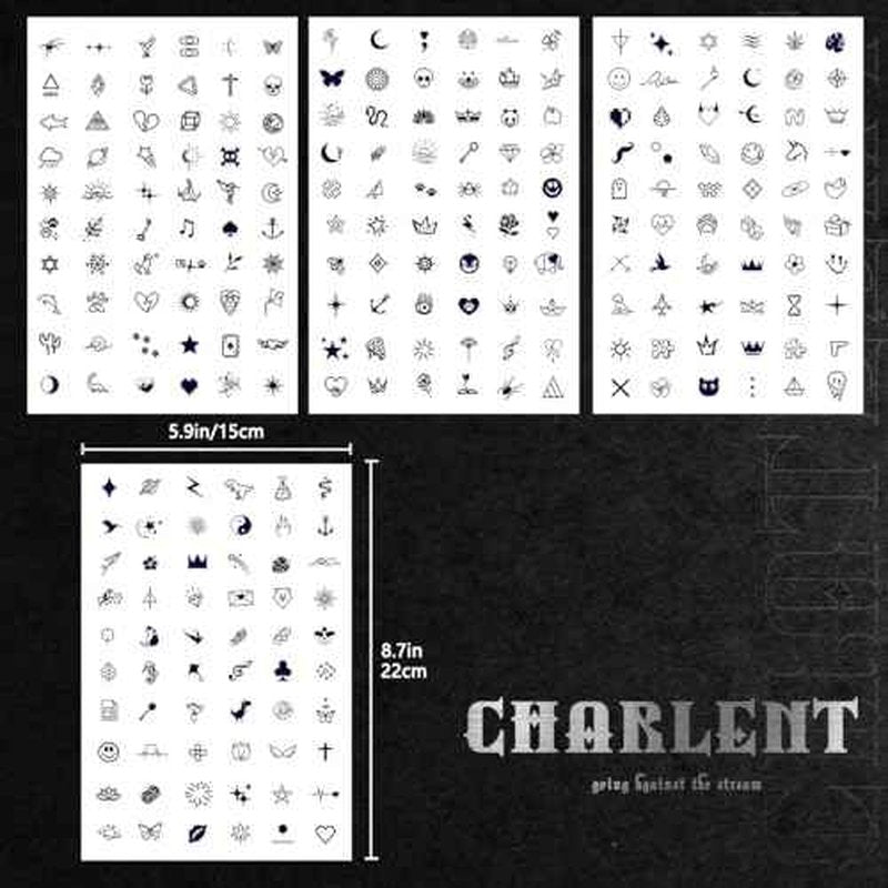 CHARLNET Tiny Small Semi-Permanent Tattoos for Adult - 2 Weeks Long Last Waterproof Realistic Mini Fake Tattoos for Women Men Finger Neck Body/Fades Naturally/No Reflection