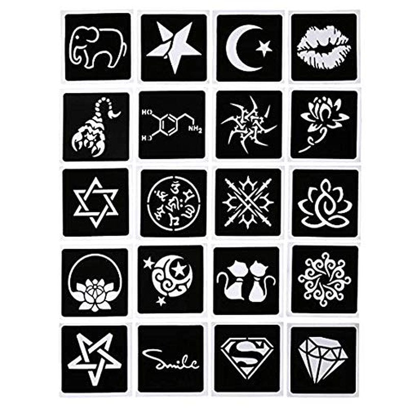 Temporary Tattoo Kit - 4 Semi-Permanent Tattoo Paste Cones | DIY Body Art for Men, Women & Teens - 20 Adhesive Stencils Included