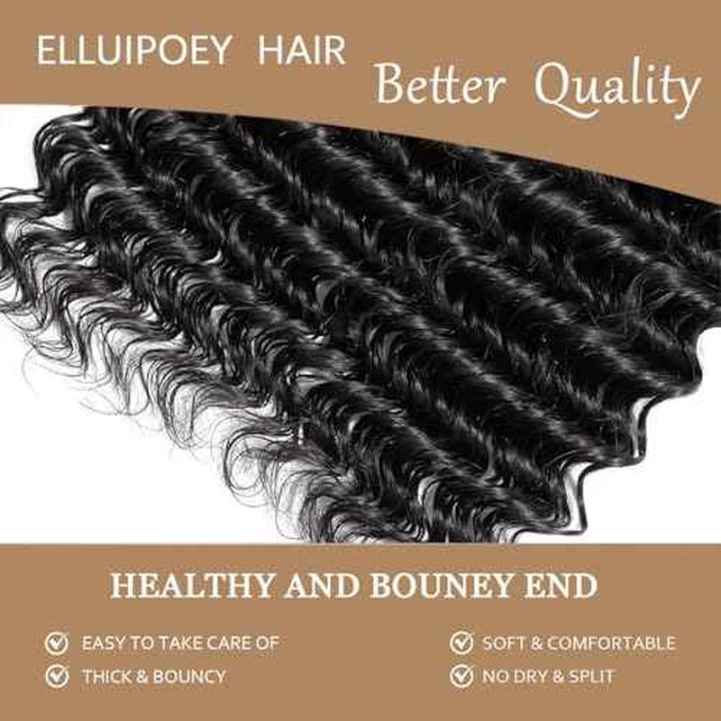15A Deep Wave Human Hair Bundles 18 20 22 Inch Brazilian Virgin Depp Weave Curly Bundles Human Hair 3 Pcs 100% Unprocessed Virgin Remy Hair Natural Black Water Wave Human Hair Extensions