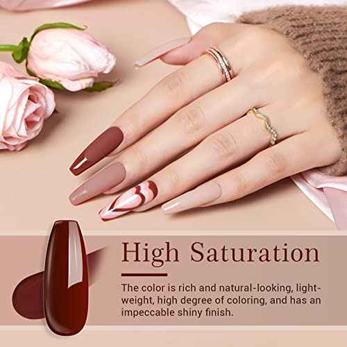 AZUREBEAUTY Dip Powder Nail Kit Starter, Fall 4 Colors Skin Nude Brown Glitter, Acrylic Dipping Powder Liquid Set with Base/Top Coat Activator for Daily French Nail Art Manicure DIY Gift 12 Pcs
