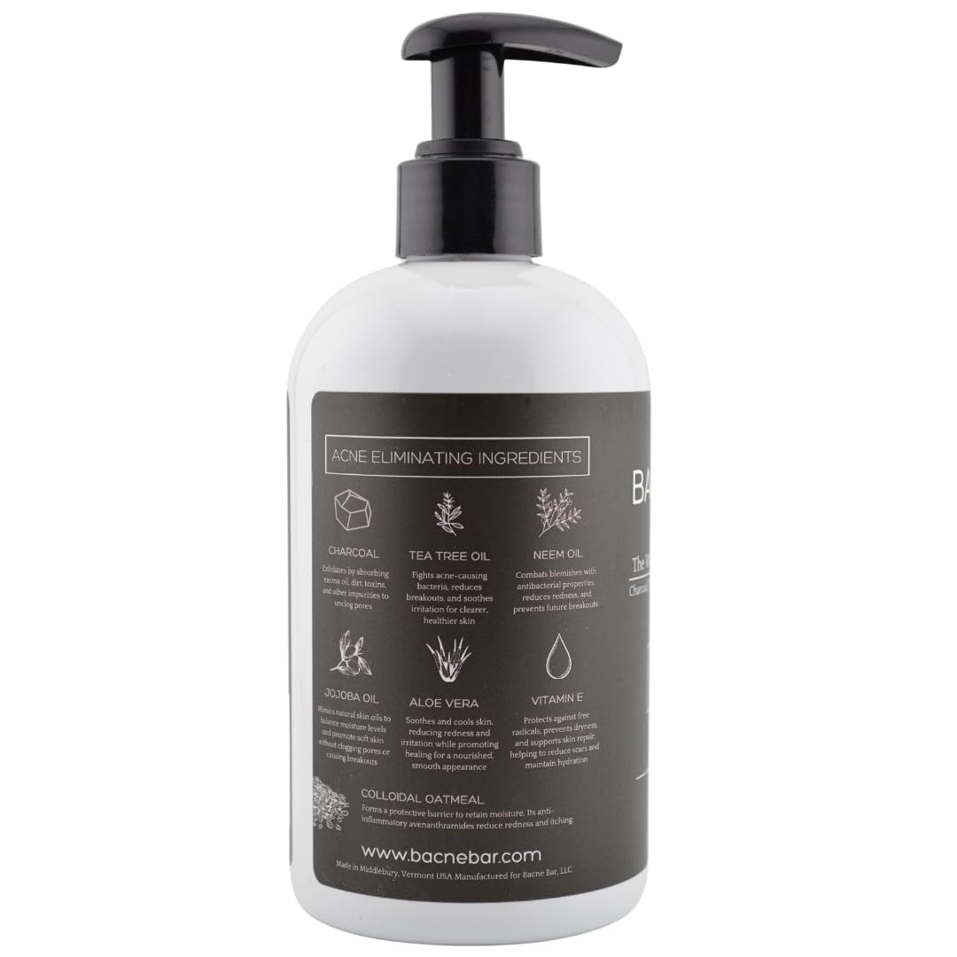 Bacne Wash: All Natural Back Acne Cleanser with Charcoal, Jojoba Oil, Tea Tree Oil, Neem Oil, Aloe Vera, Colloidal Oatmeal, and Vitamin E - Body Acne Wash for All Skin Types