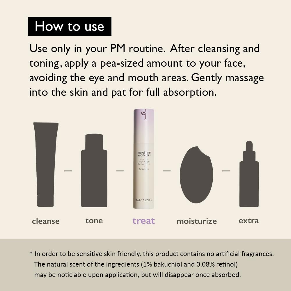 haruharu wonder Black Rice Night Knight Retinol Serum, Refining & Smoothing, Firms Skin, Reduces Fine Lines, Hydrating Formula, 0.67 fl.oz