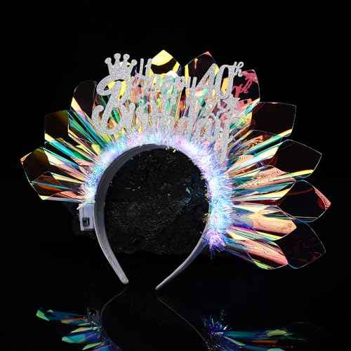 Light Up Happy Birthday Crown - Glowing Birthday Headband LED Bday Headpiece Hair Hoop Hair Accessories
