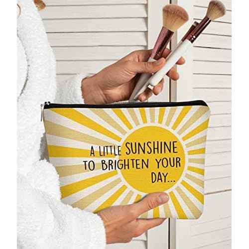 A Little Sunshine To Brighten Your Day Yellow Summer Inspirational Makeup Bag for Women, Cosmetic Bag Gift for Teen Girls,Birthday Christmas Gifts for Women Friends Mom Wife Grandma Daughter Teacher
