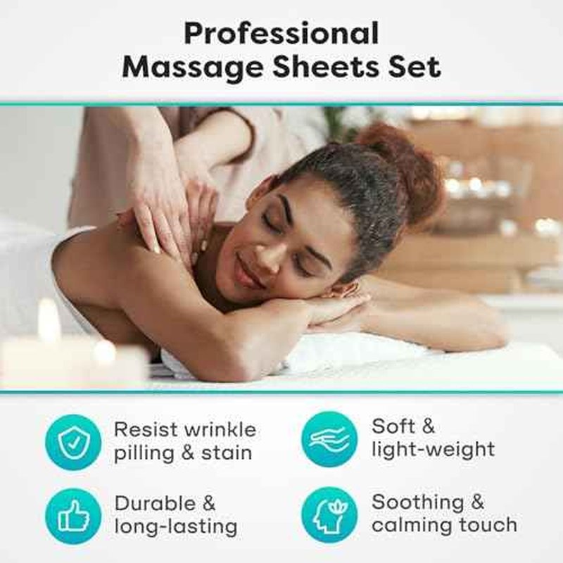 Comfyanno Massage Table Sheets Sets, 3 Pcs Professional Microfiber Massage Bed Cover Sheets, Soft, Light-Weight, Stain & Wrinkle Resistant, Includes Flat & Fitted Sheet, Face Cradle Cover - Natural