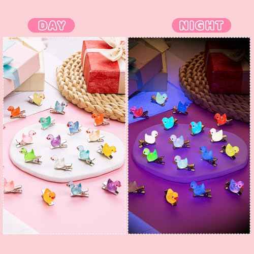 84Pcs Sprouts Rave Clips, Cute Mini Glow Resin Duck Clips for Hair, Festival Accessories for Girls Party Supplies