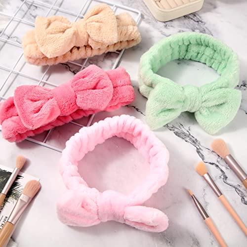 Tigeen 52 Pieces Spa Headband for Washing Face Bulk Soft Coral Fleece Skincare Headband, Bow Makeup Cosmetic Hairband Fluffy Shower Spa Essentials for Girls Women Slumber Supplies(Vivid,Solid Series)