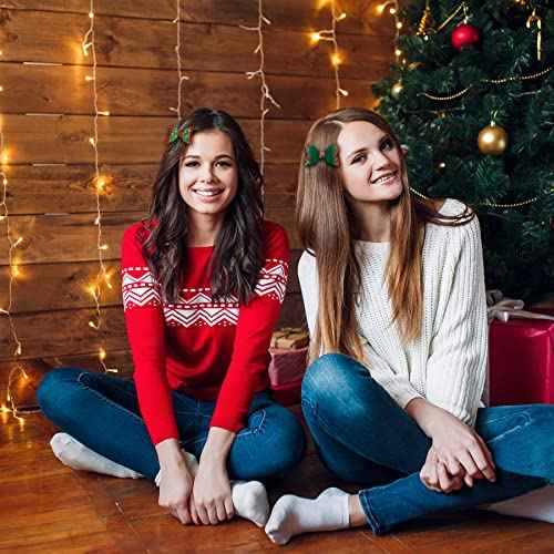 AOUXSEEM 24 Set Faux Leather Hair Bows Clips Making Kit for Beginner, Contains Pre Cut Printed Glitter Solid PU Synthetic Fabric, DIY Hair Clips for Women Girls Holiday decor (Christmas)