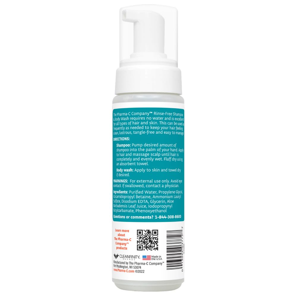 The Pharma-C Company - Foaming Rinse Free Shampoo & Body Wash [6 pack] - Fragrance & Dye Free - Hospital Tested Gentle No-Rinse Formula Leaves Hair & Body Fresh & Clean