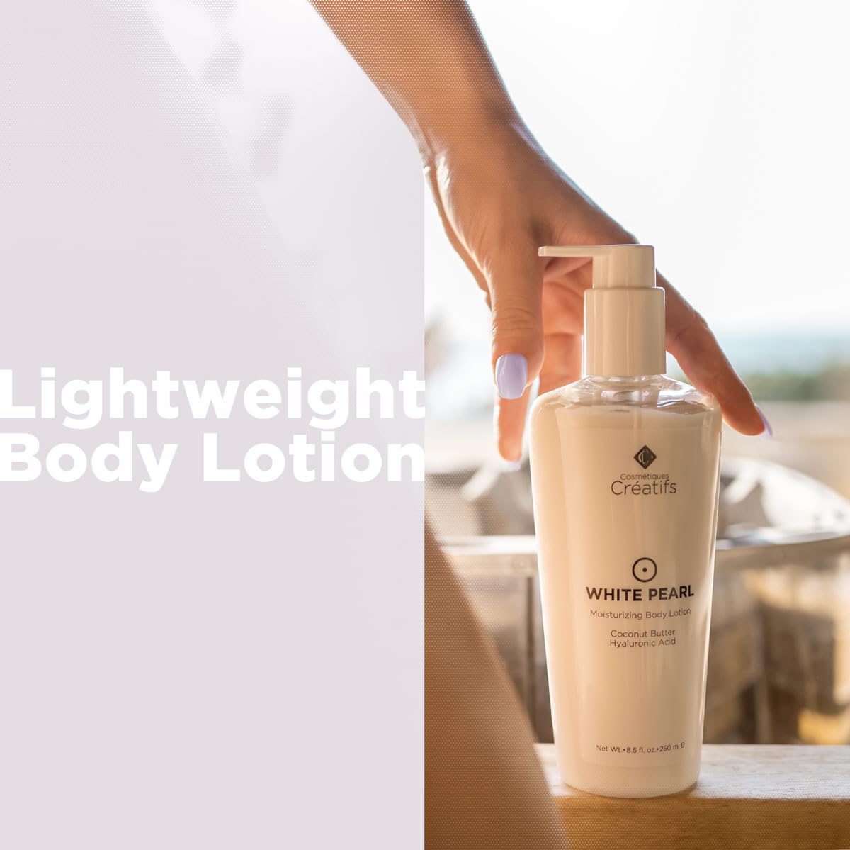 Cosmétiques Créatifs White Pearl Moisturizing Shimmering Body Lotion with Coconut Butter and Hyaluronic Acid, 8.5 fl. oz.