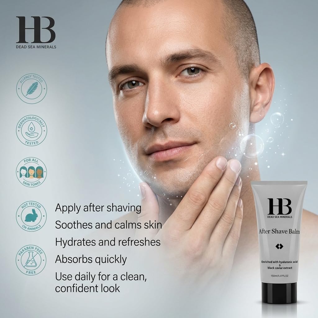After Shave Balm for Men with Hyaluronic Acid & Black Caviar – Soothing Hydrating Post-Shave Moisturizer, Lightweight, Non-Greasy, 150ml