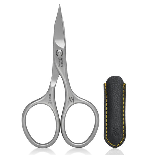GERMANIKURE Nail and Cuticle Scissors - FINOX Stainless Steel Professional nail scissors for nail tips - nail scissors curved Manicure Tools in Leather Case - Ethically Made in Solingen Germany - 4702