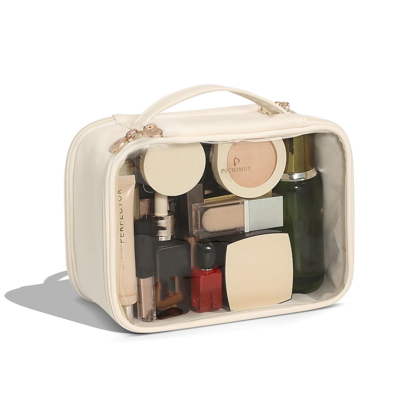 Pocmimut Clear Makeup Bags,Small Makeup Pouch with Large Cosmetic Bag Toiletry Bag Car Accessories Storage for Women,Travel Essentials Organizers,Beige